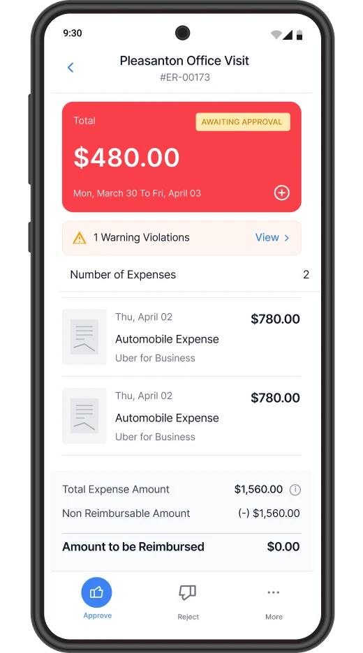 Approve expense in Zoho Expense Android app