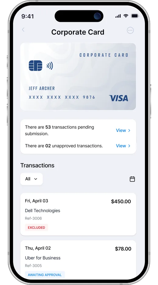 Card expenses in Zoho Expense iOS app
