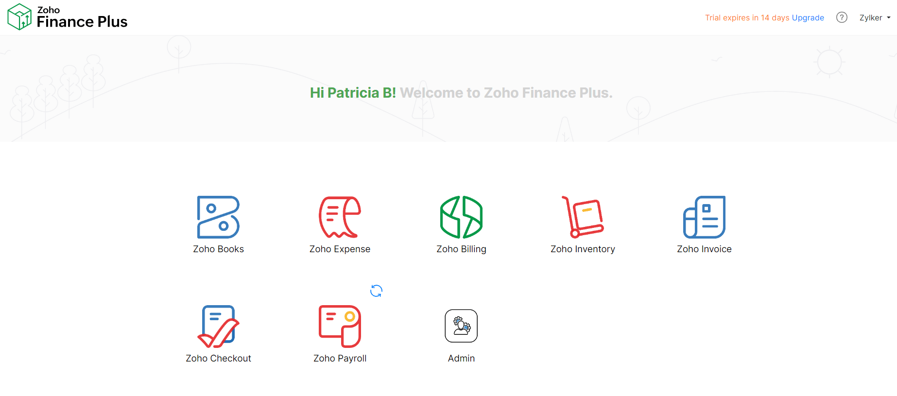 Zoho Finance Plus Home Page