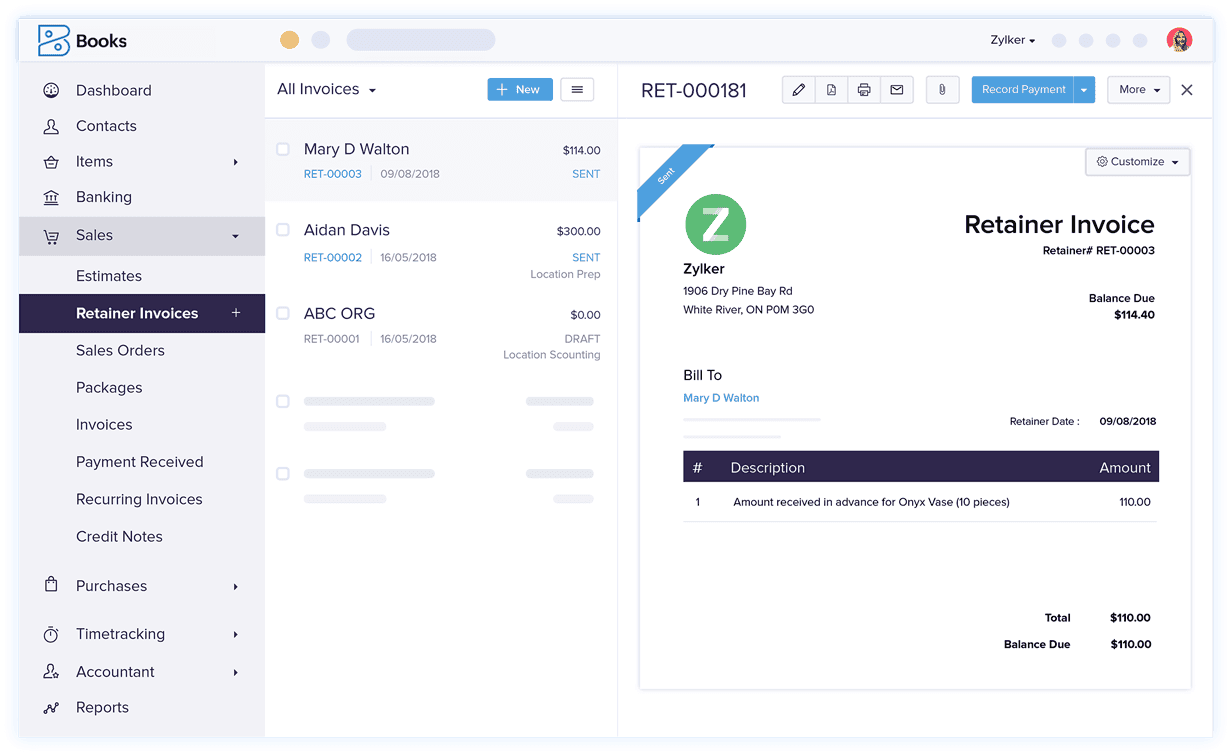 Factures d’acompte – Meilleur logiciel de facturation et de comptabilité | Zoho Books