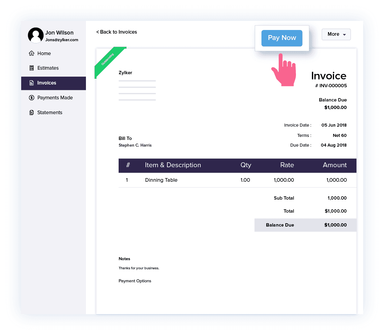 Soyez payé directement depuis le portail client – Acceptez les paiements en ligne | Zoho Books