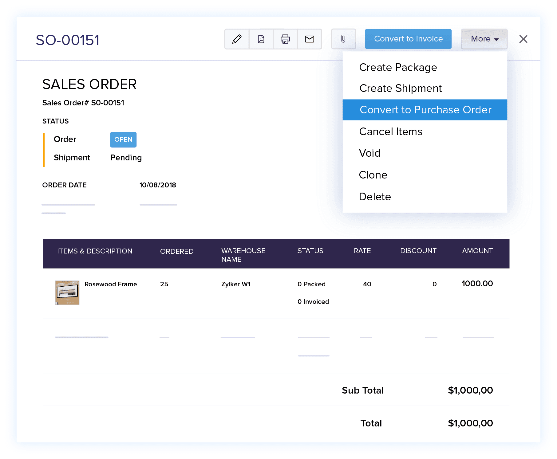 Convertissez les commandes en bons d’achat – Logiciel de gestion des bons de commande en ligne | Zoho Books
