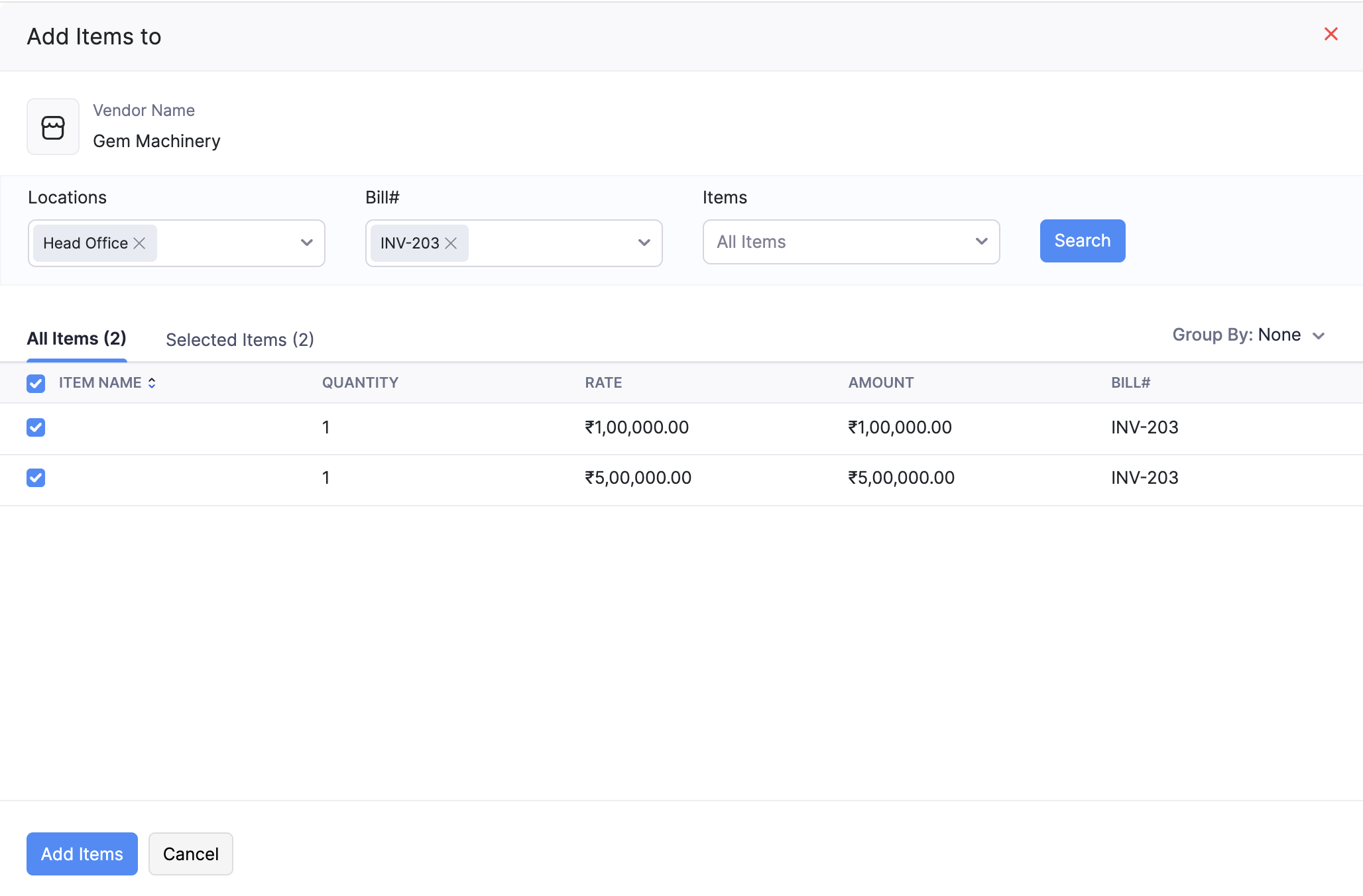 Add Items to a Bill of Entry