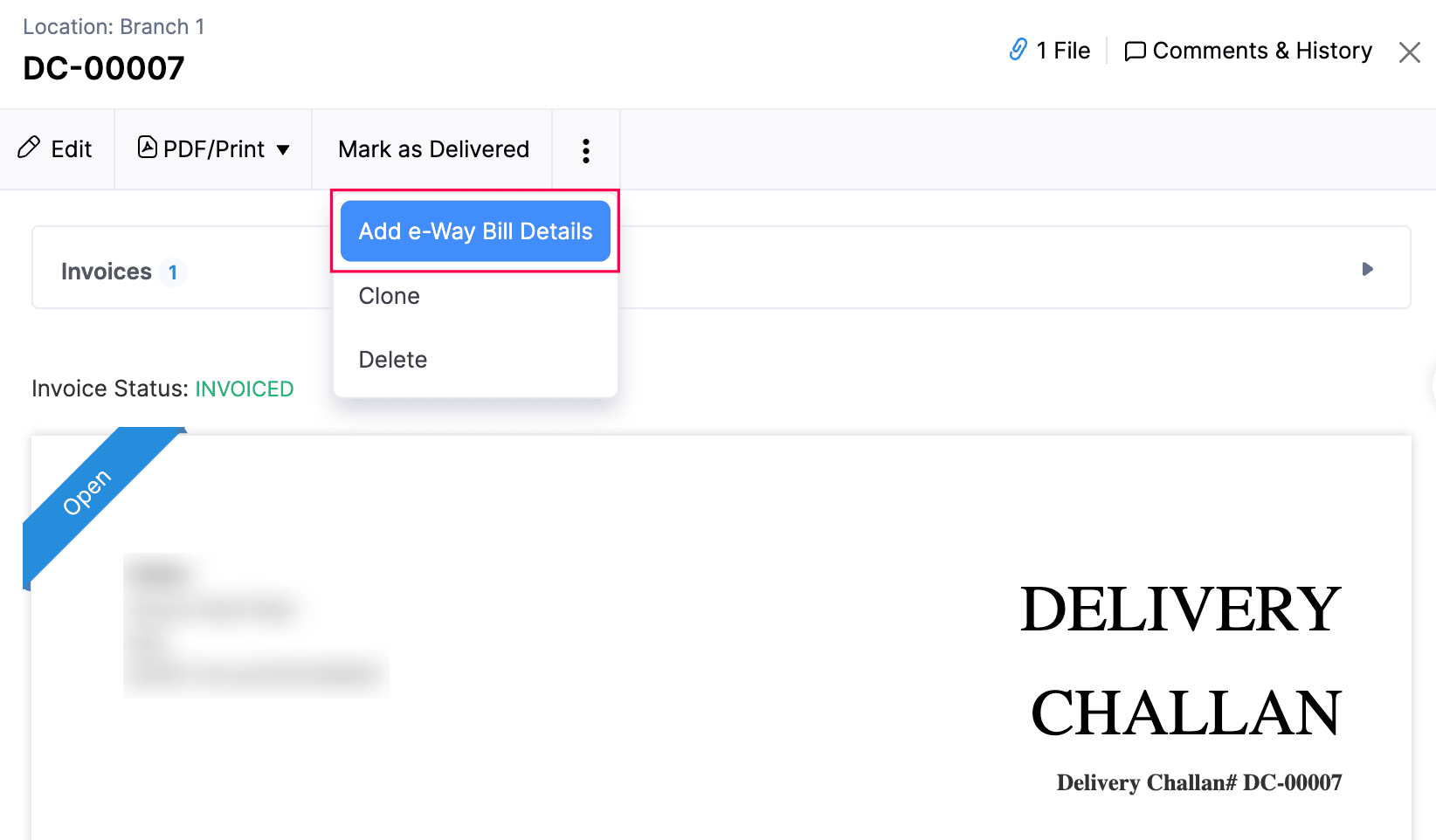Add e-Way Bill Details