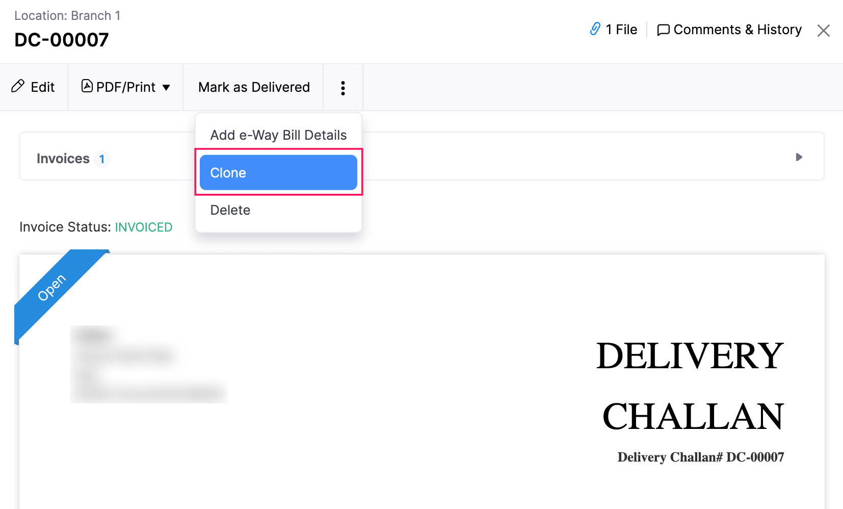 Clone Delivery Challan