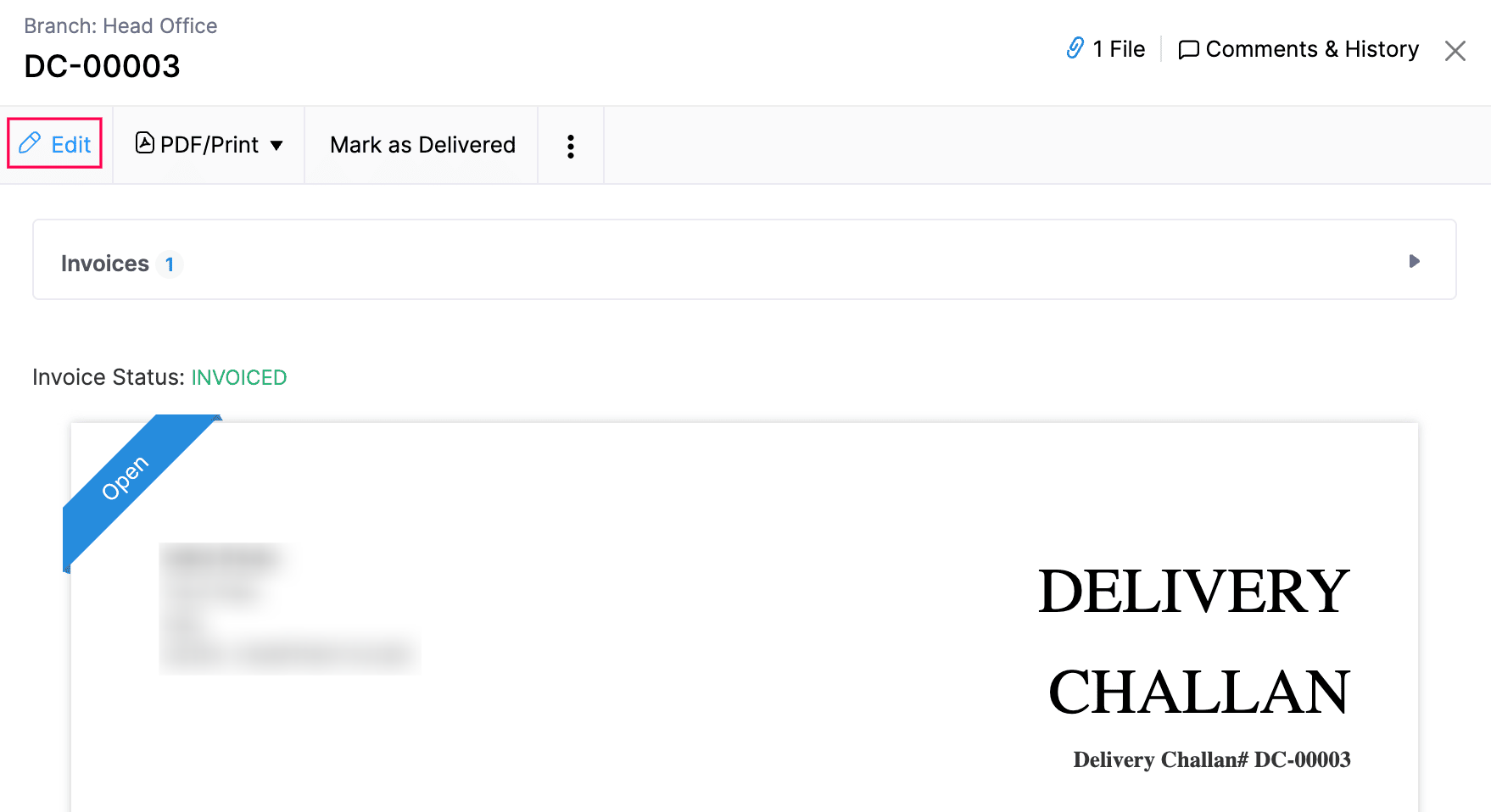 Edit Delivery Challan