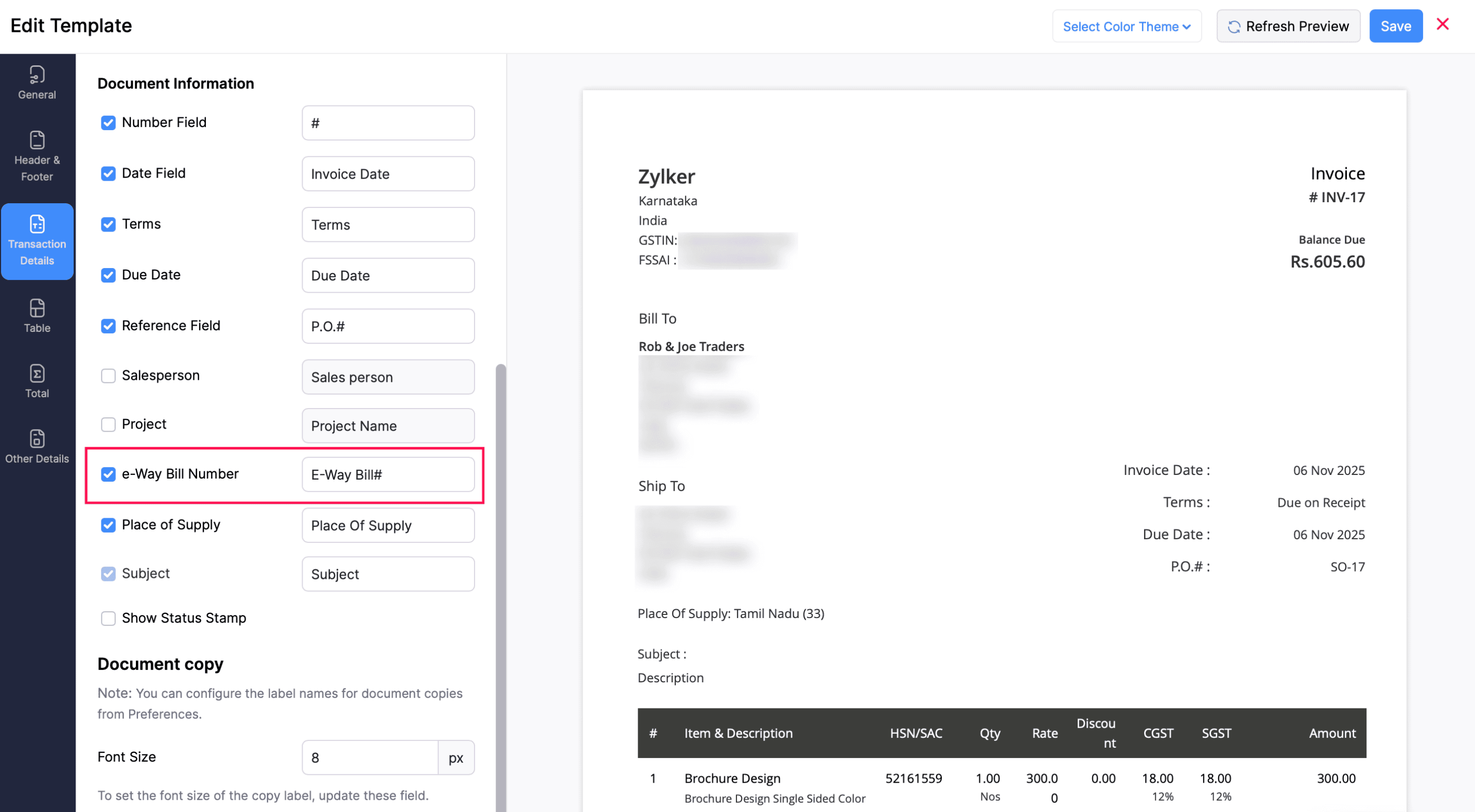 Enable e-Way Bill Number in PDF Templates