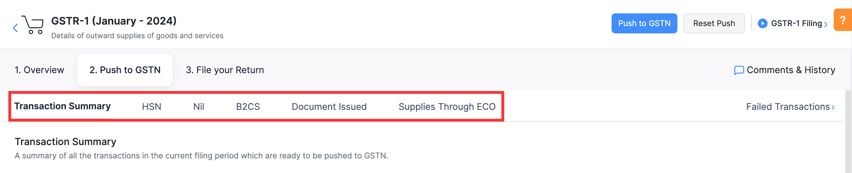 Transaction Summary of GSTR-1