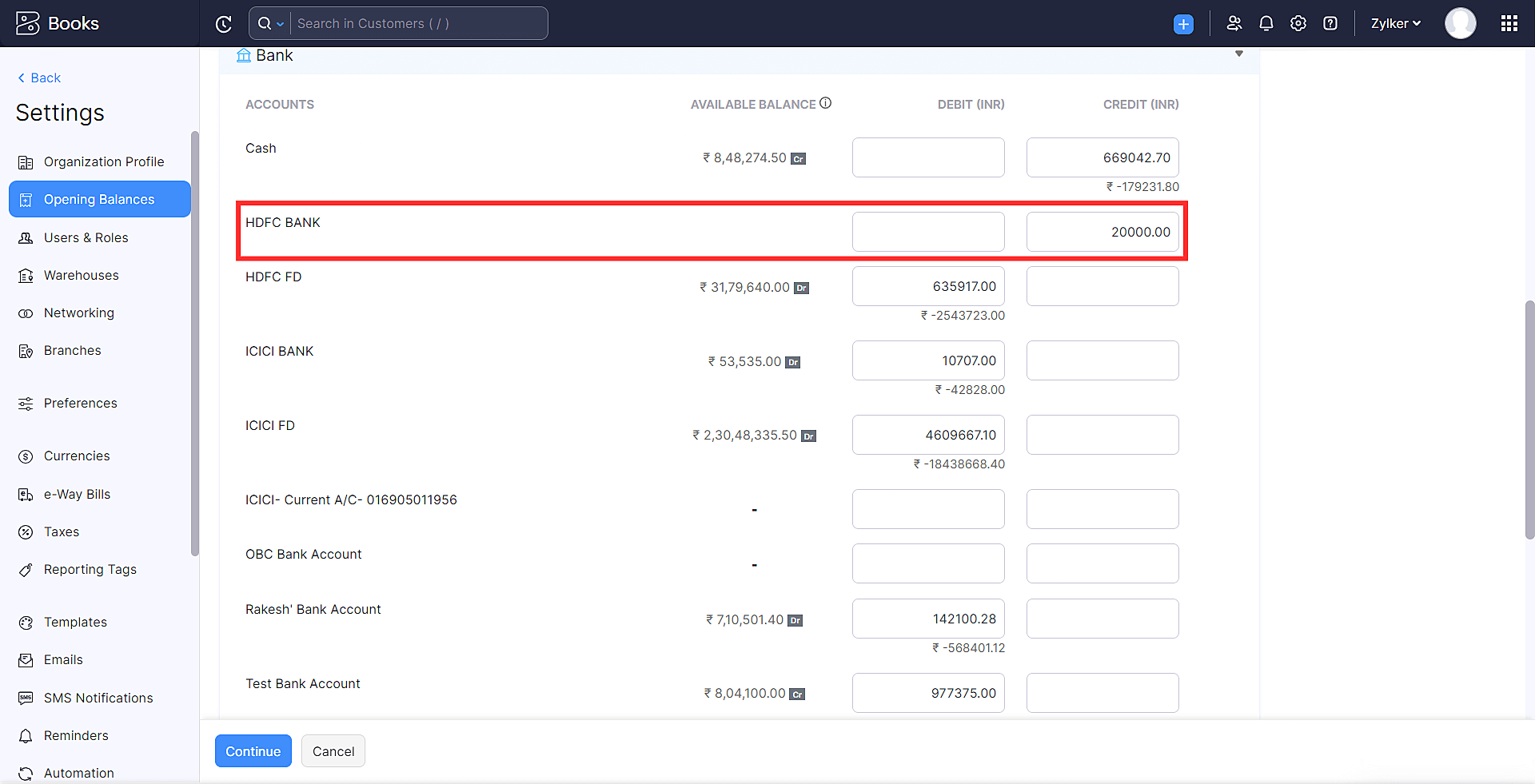 Adjust opening balance