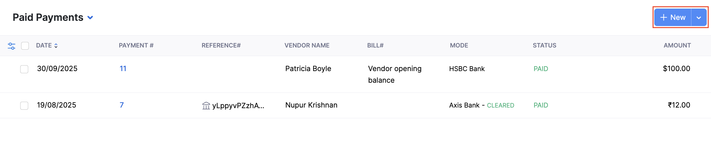 New Payment Made button