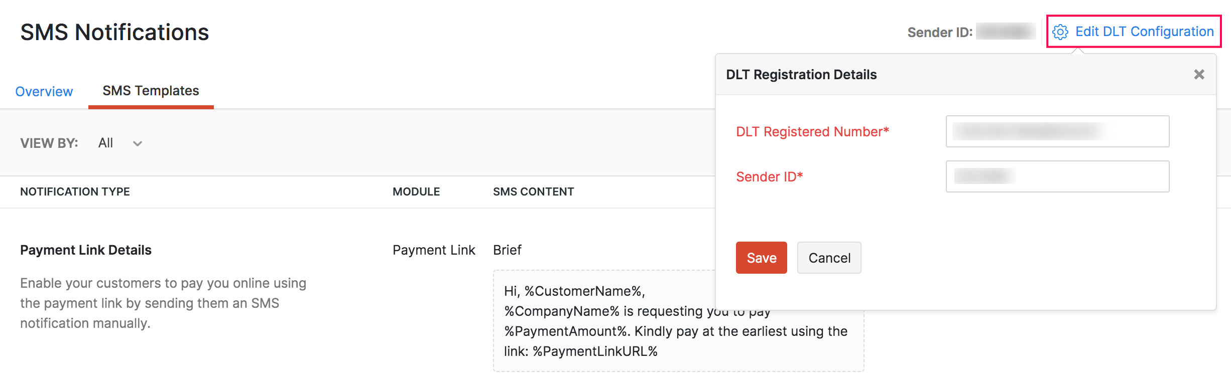 Edit DLT in Zoho Invoice