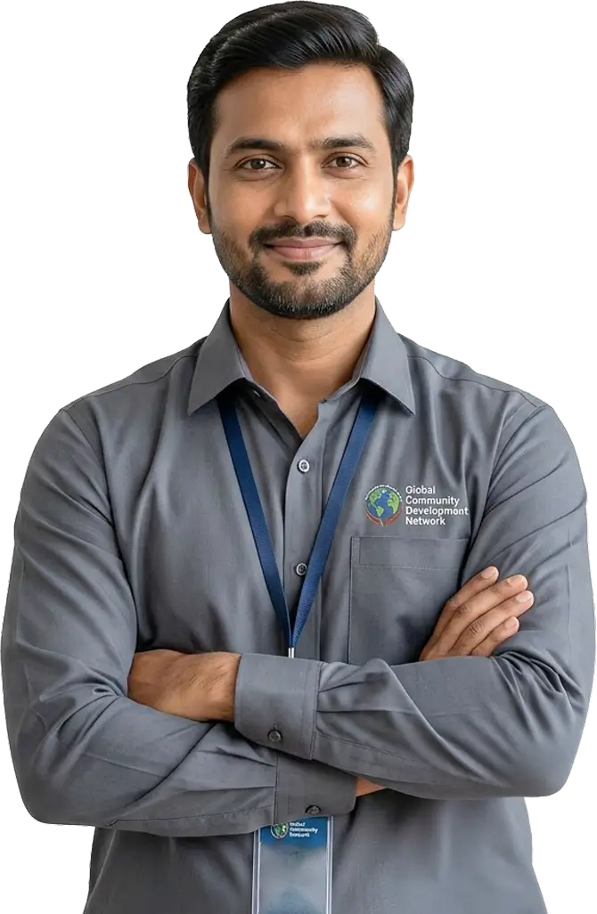 NGO professional with arms crossed