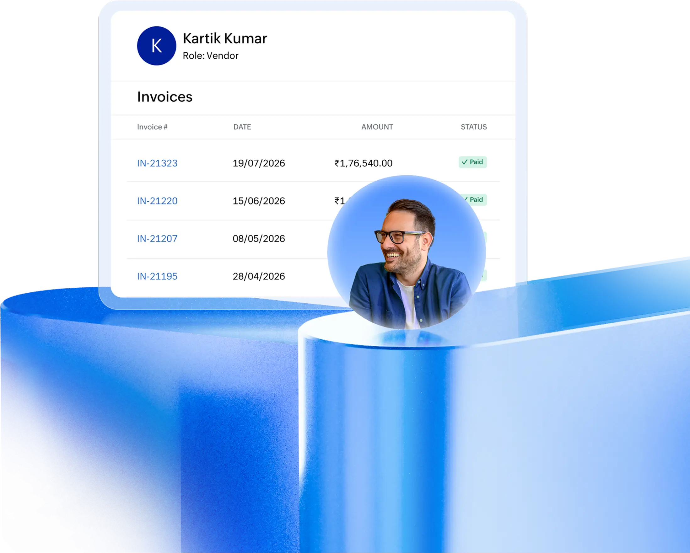 Vendor payment interface showing multiple vendor transactions