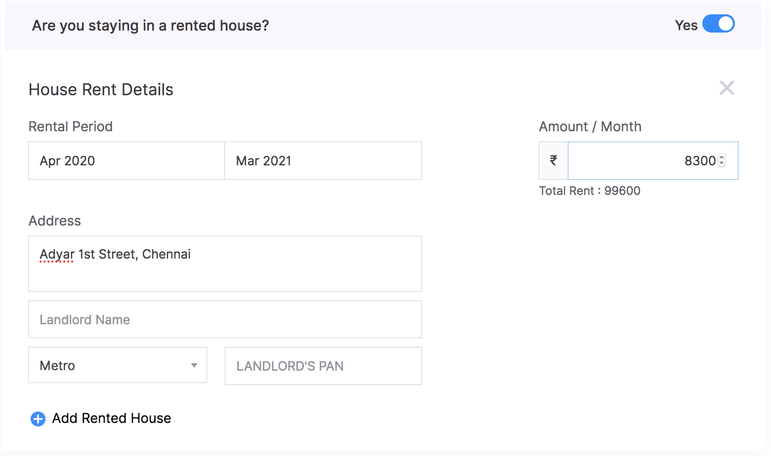 House Rent Details