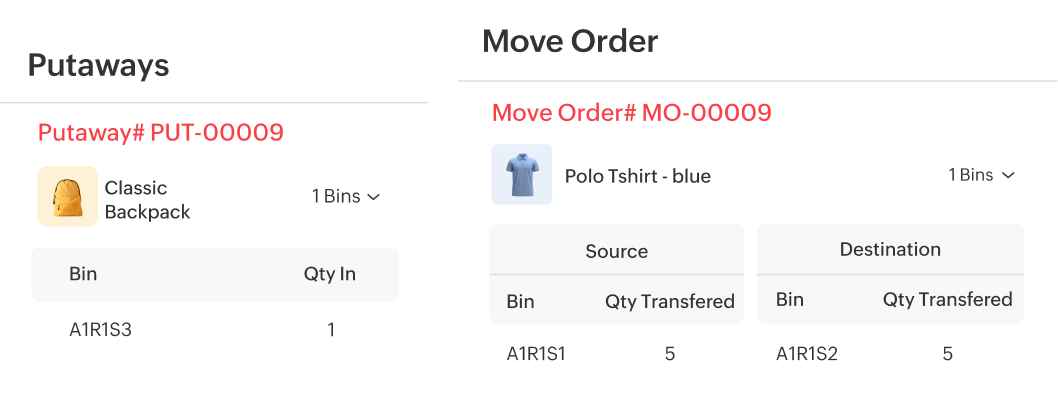 Putaway and move orders