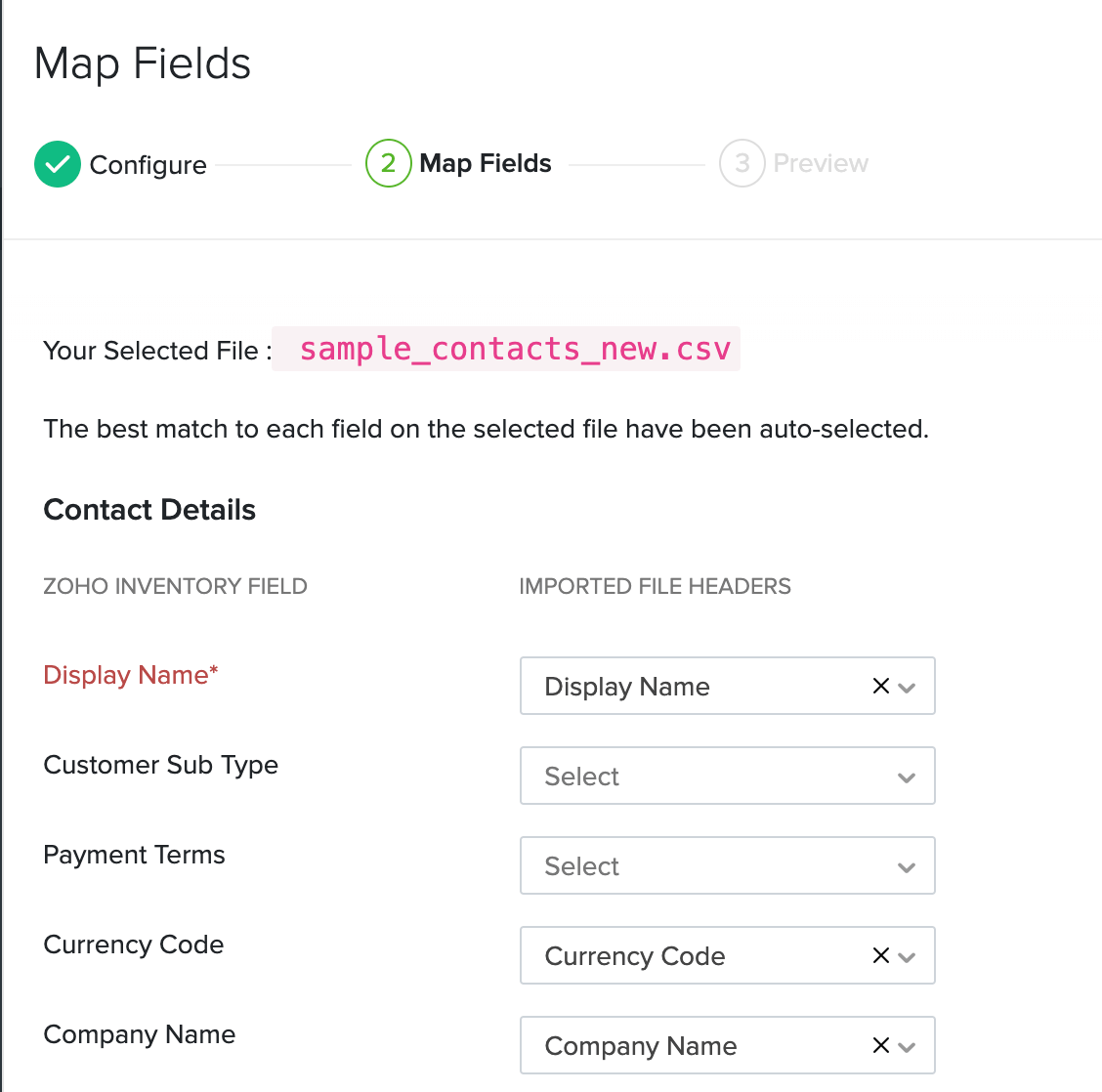 Contact import - map field names 