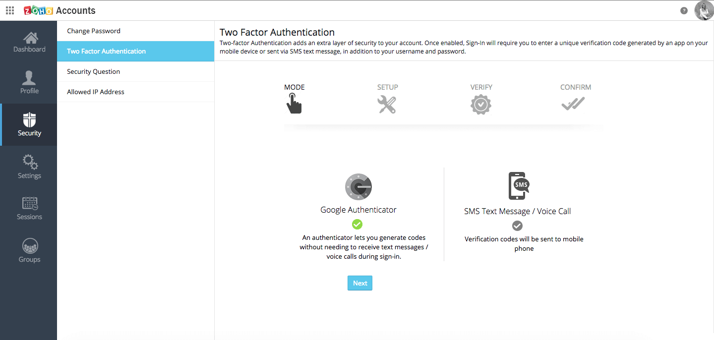 TFA Setup mode