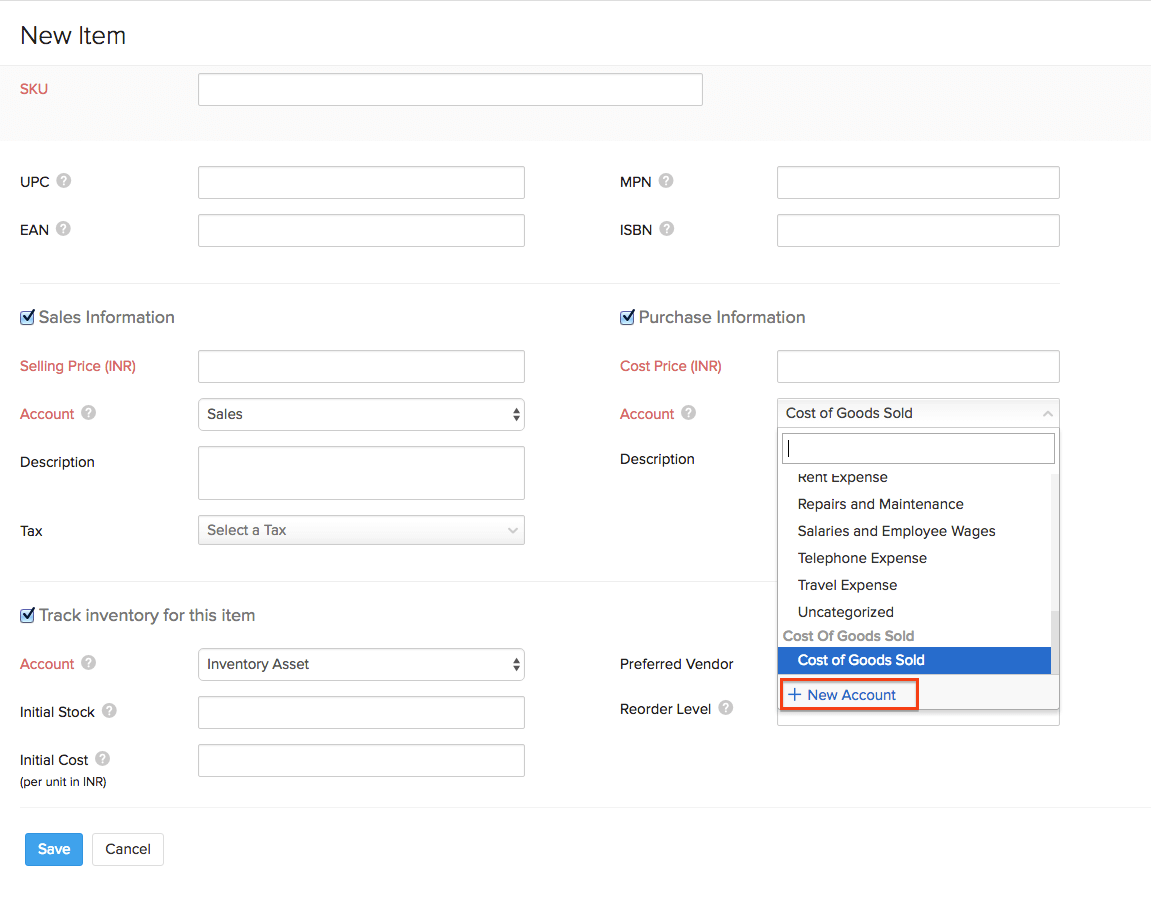 creating new accounts from items