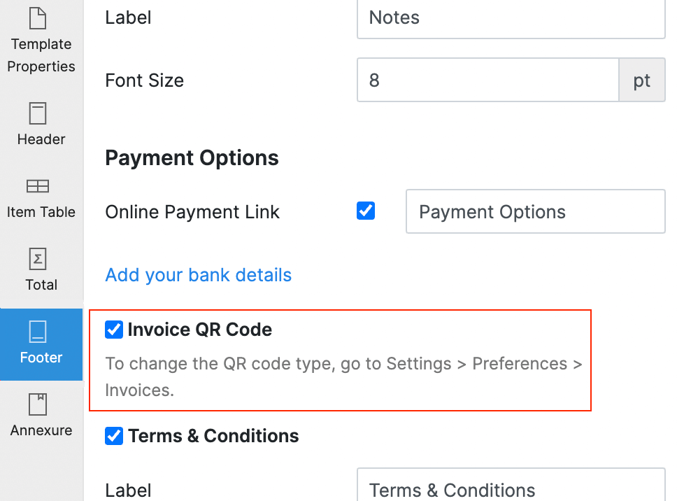 Enable invoice QR on footer