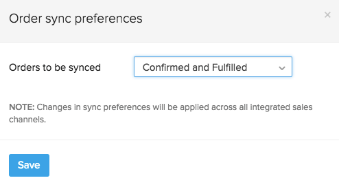 Order sync preference drop-down