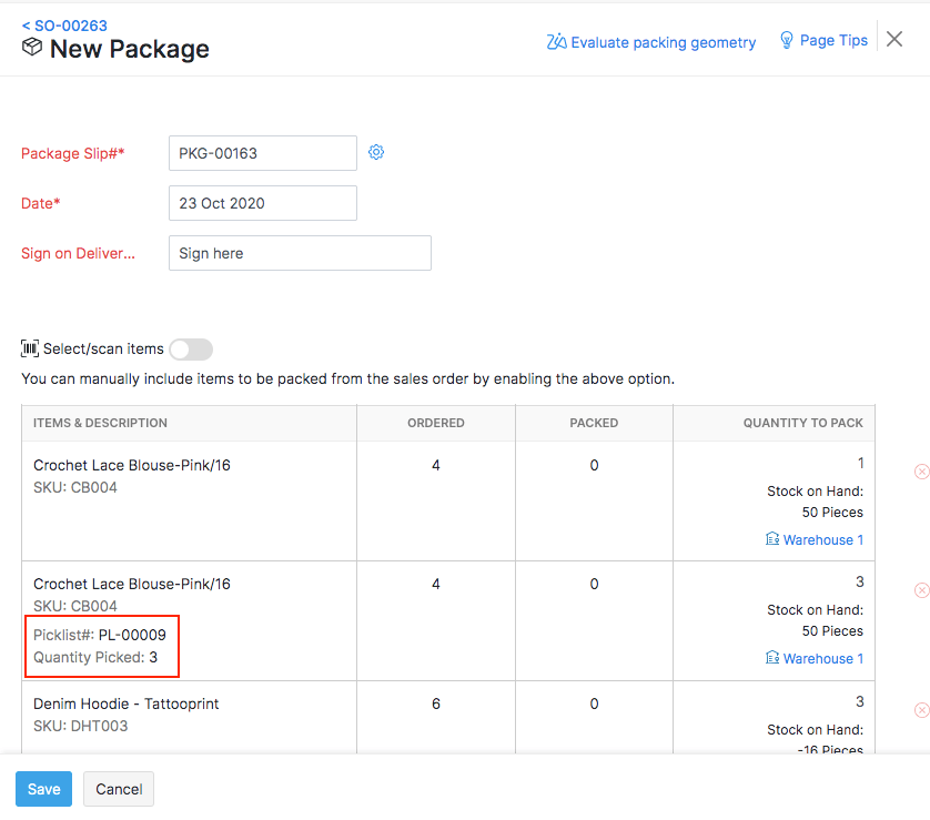 Picklist Items in a Package