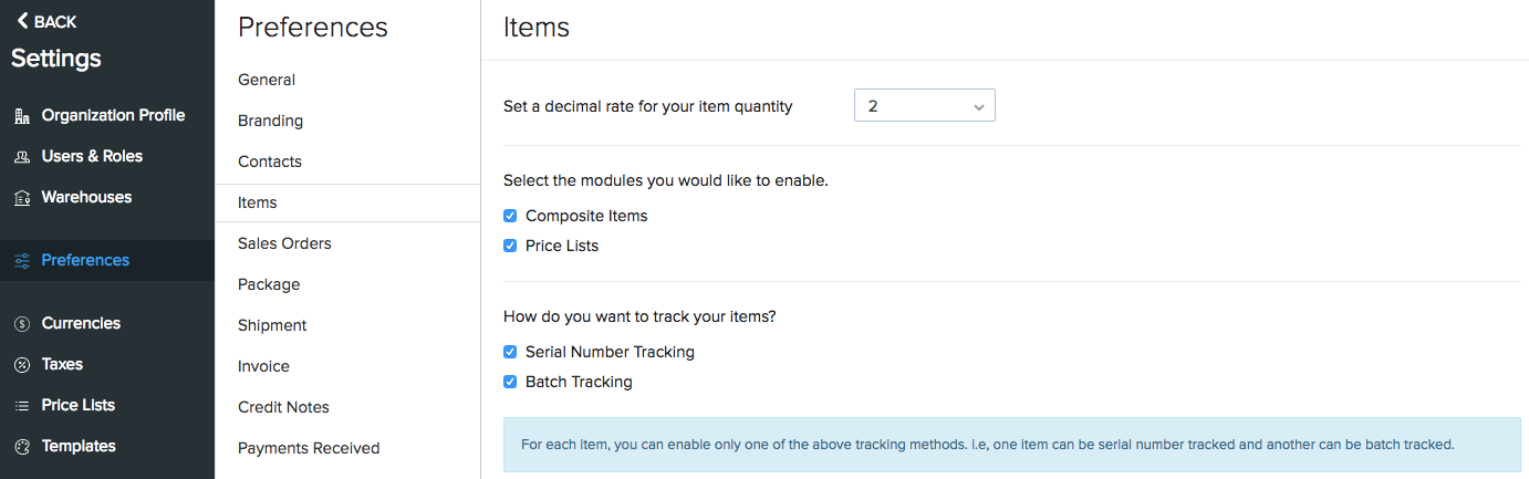 Batch Lot Tracking under Settings