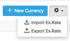 The Other gearwheel icon for import and export in currency page