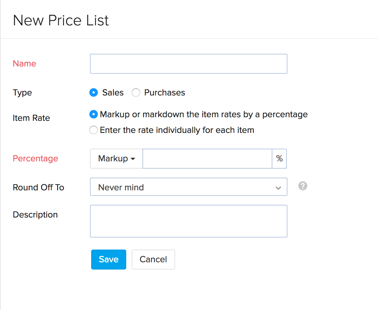 Image of the new price list page