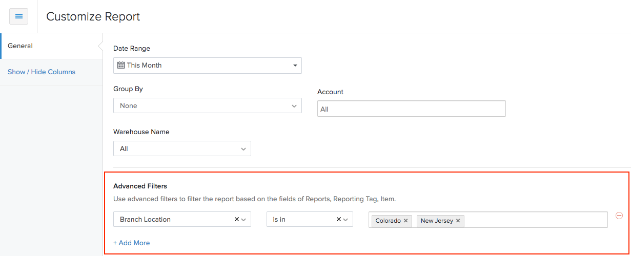 Filtering reports based on tags