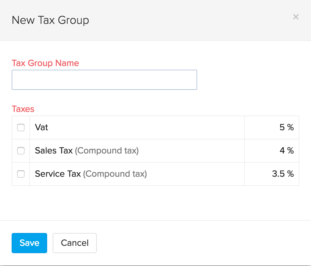 Screenshot for adding a new Tax group