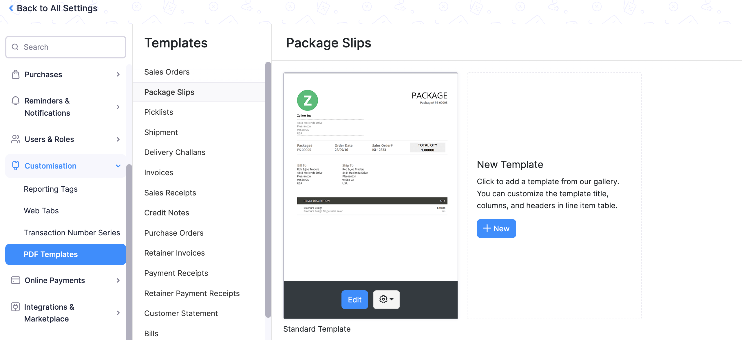 package slip template