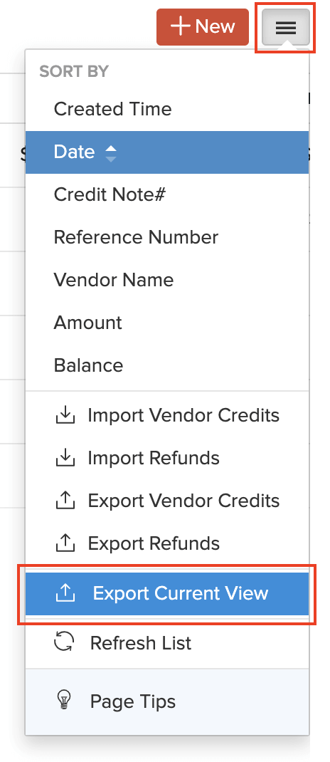 Export view option