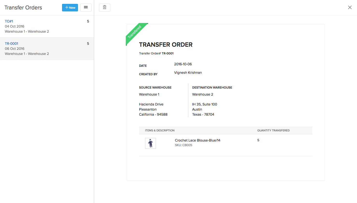 Transfer Order After Update