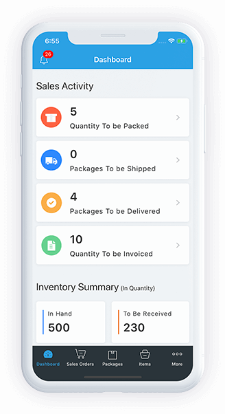 Mobile app dashboard - Zoho Inventory