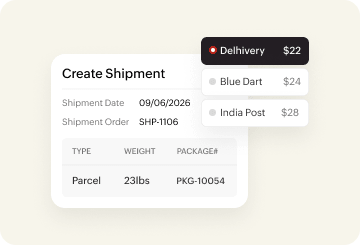 Shipment creation interface displaying courier selection options.
