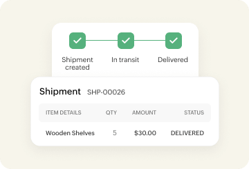 Zoho Inventory shipment tracking status display showing delivered.