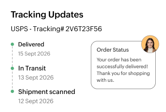 Zoho Inventory tracking status screen showing order delivery progress.