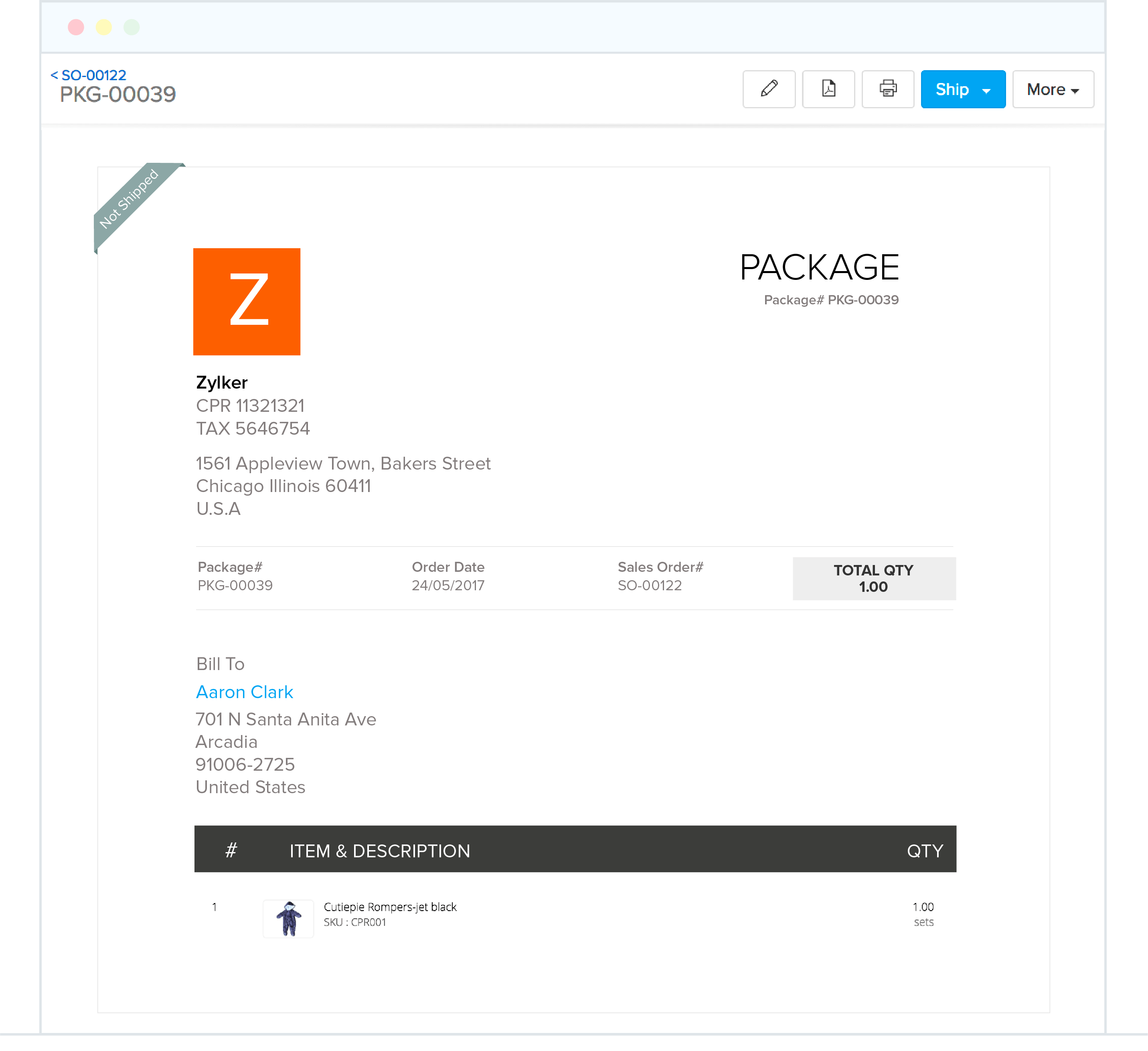 Package and shipping  - Zoho Inventory