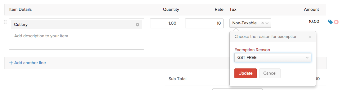 Non-Taxable Item in Invoice