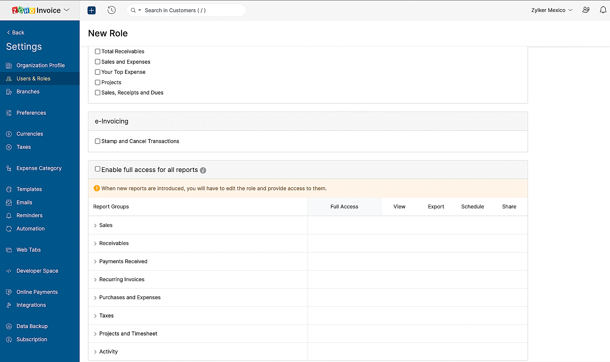 How e-Invoicing works in Zoho Invoice