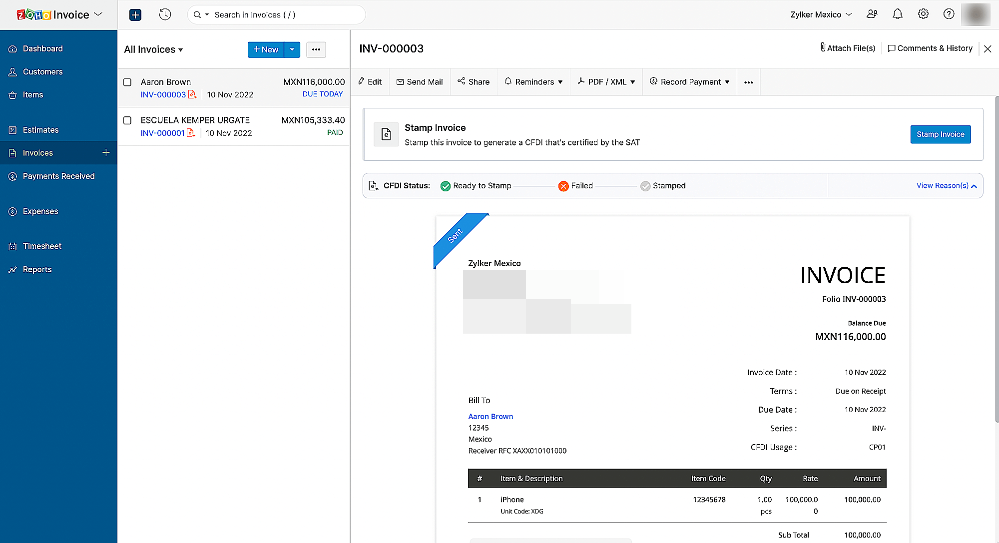 How e-Invoicing works in Zoho Invoice