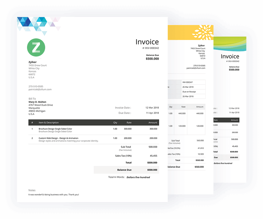 Free Online Invoice Templates - Zoho Invoice