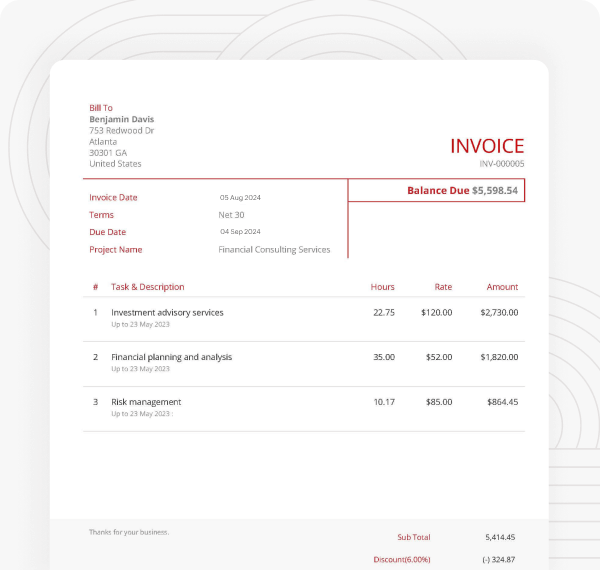 Consulting invoice template