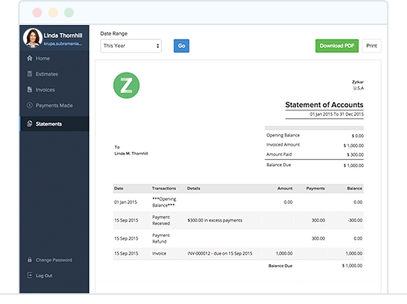 Share Customer Statement through Customer Portal - Zoho Invoice