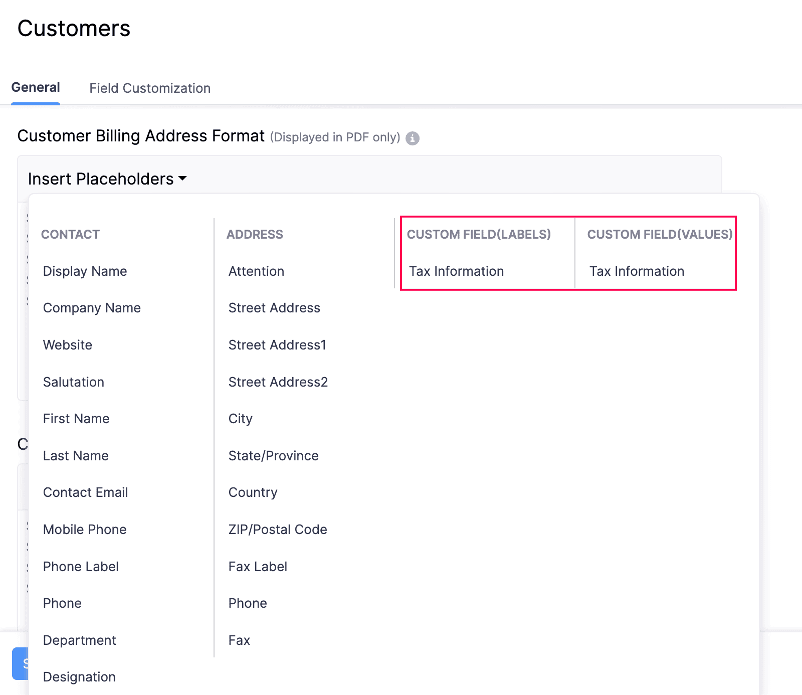 Customer Billing Address Format