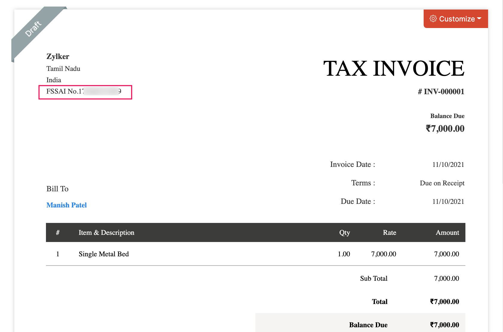 Sample invoice format