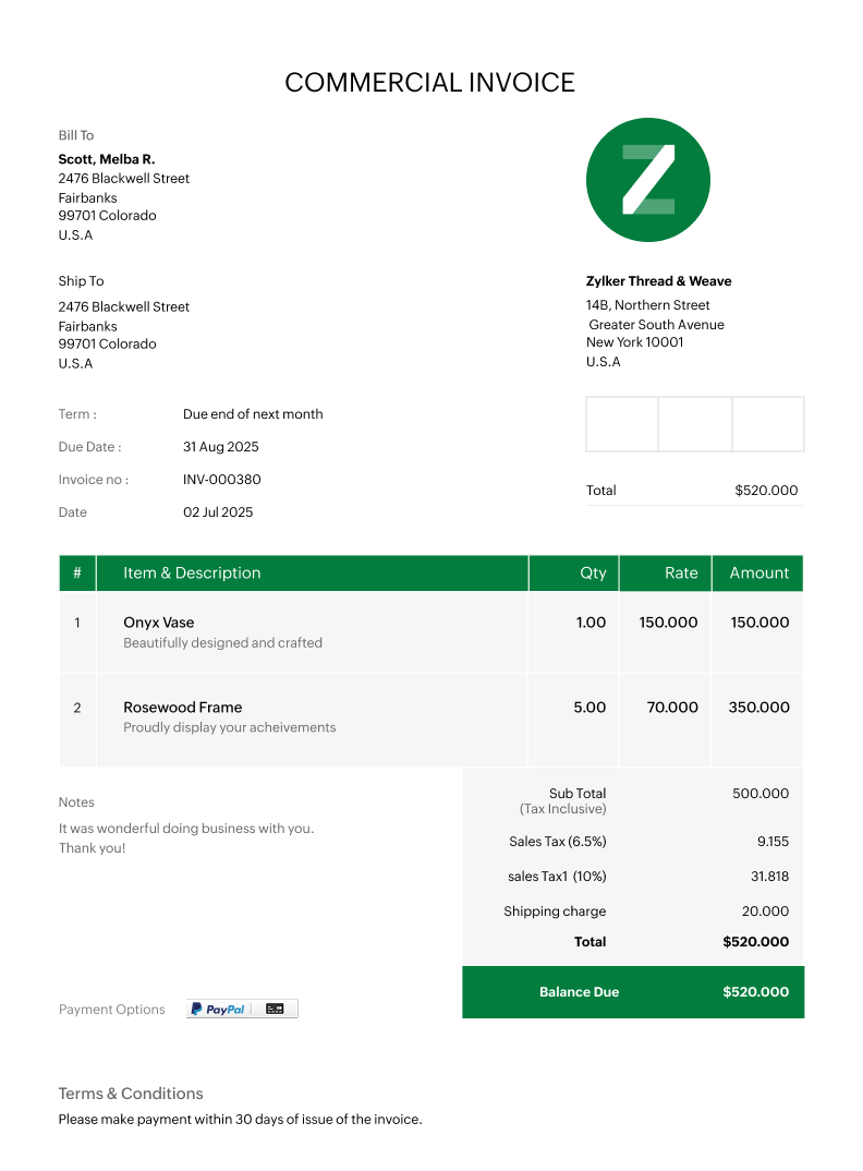 Commercial Invoice Template