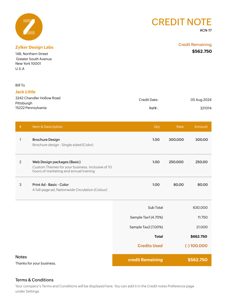 Credit Note Template
