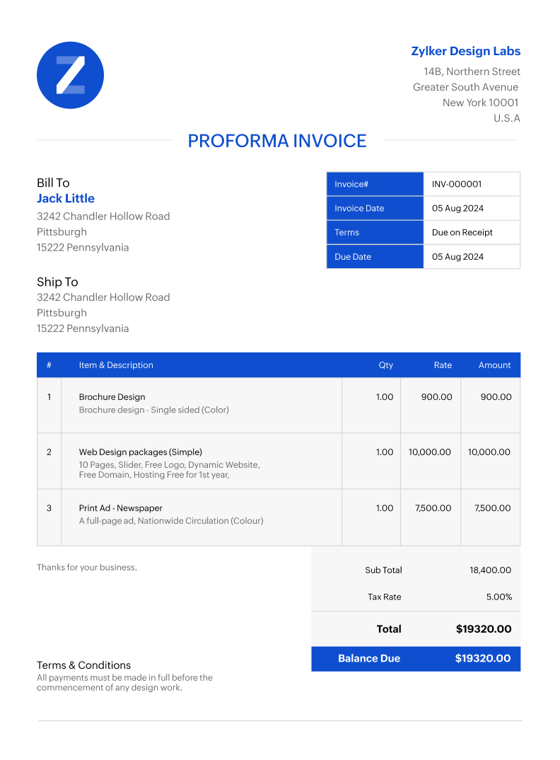 Pro forma Invoice Template