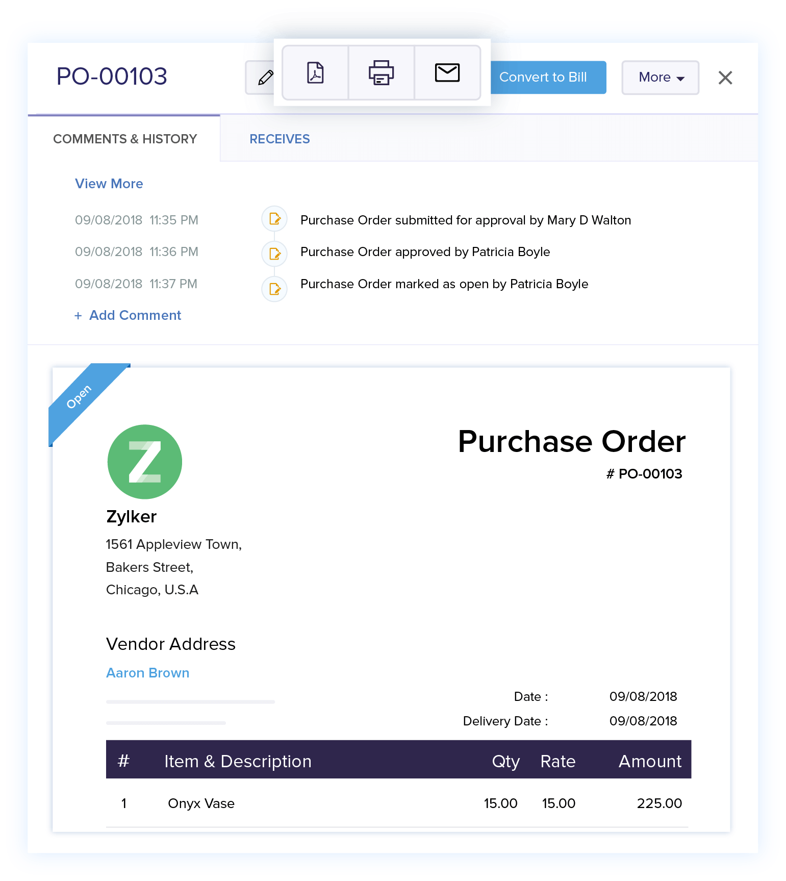 Share Purchase Orders - Best Purchase Order Software | Zoho Books